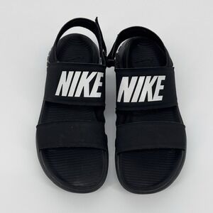 Nike Tanjun Adjustable Strap Sandals Black White Logo Women's Size 8 Sport Slide